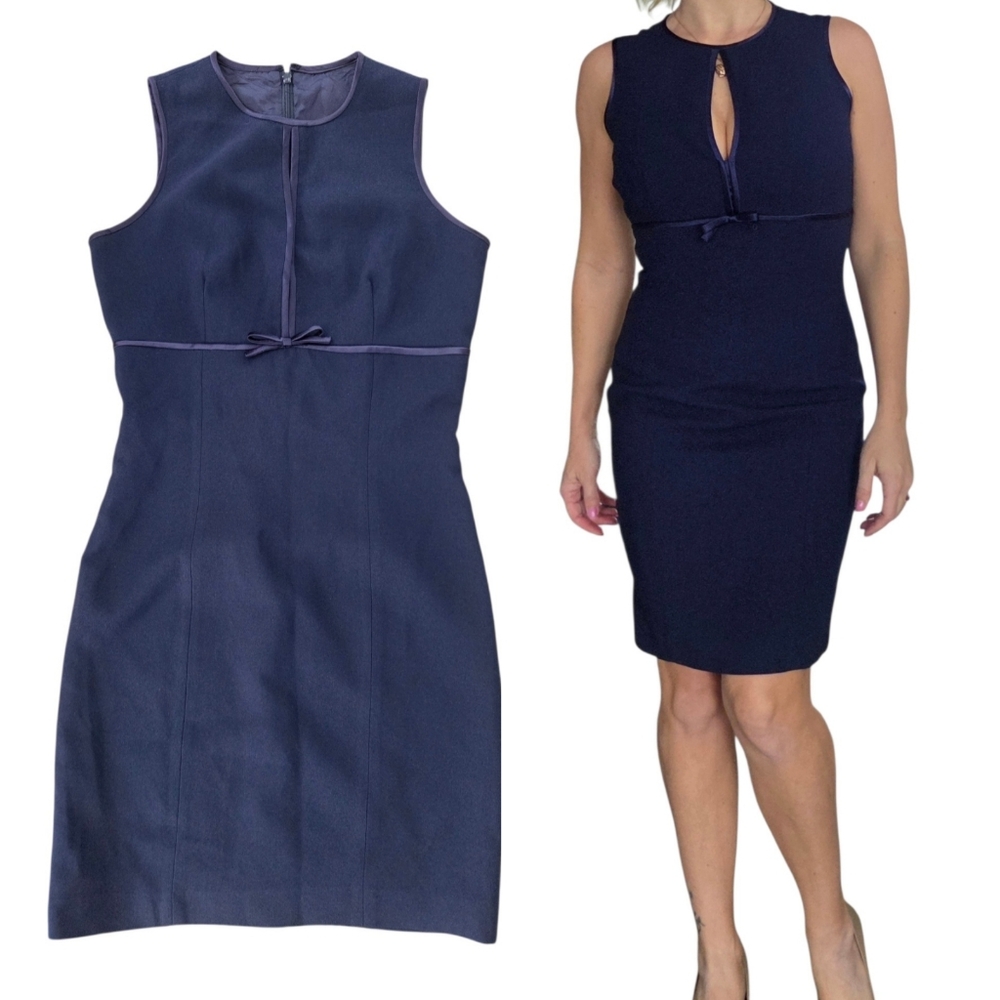 Vtg 90s Navy Dress Fitted Sheath Mini Sz 4 Cutout Coquette Preppy Work‎ Office